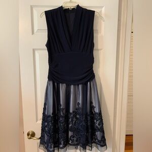 Navy blue dress with pattern waist down